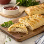 Golden-brown Chicken and Cheese Jalousie with a flaky crust and melted cheese filling.