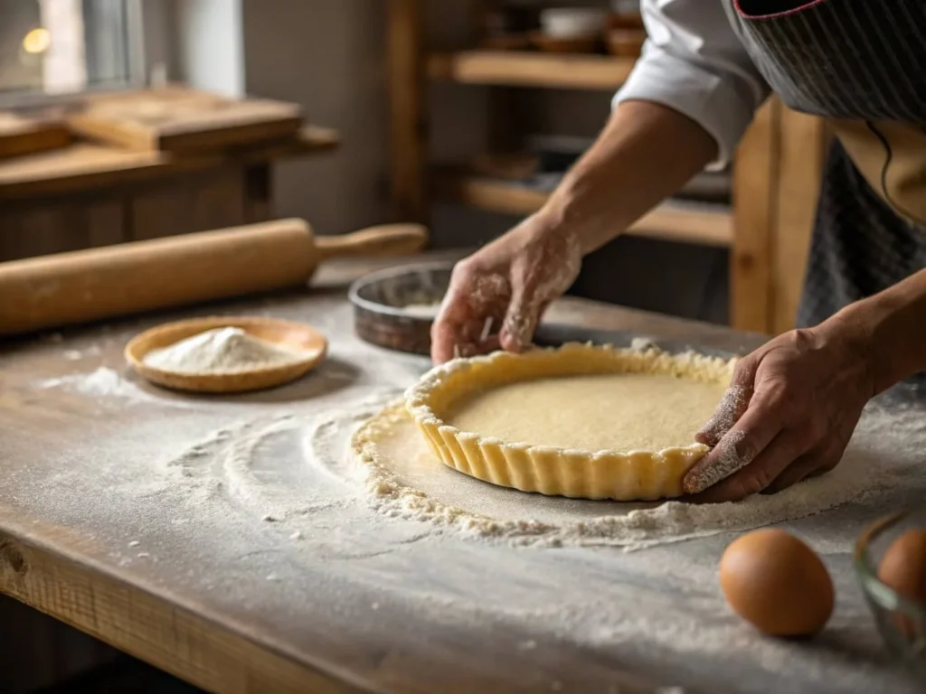 Rolling out homemade pie dough for Easy Apple Pear Pie.